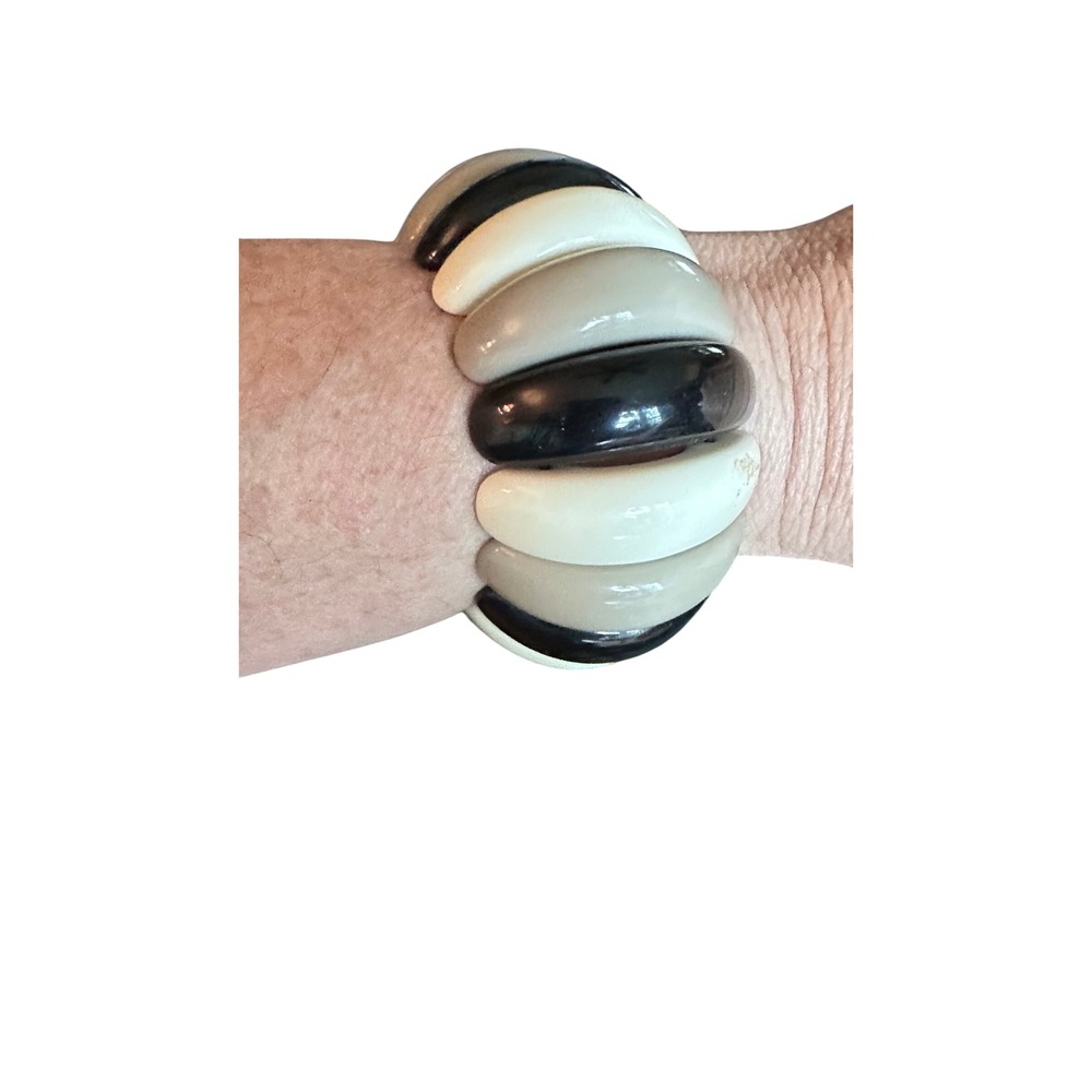 Black White‎ Gray Wide Band Stretchy Fashion Bracelet Jewelry - Picture 2 of 2